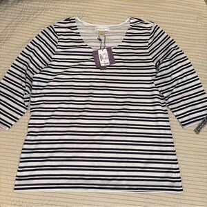 NWT Christopher & Banks Petites Striped Mesh Top large